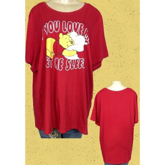 Disney +2X Red Winnie The Pooh Let Me Sleep Graphic Cotton Crew Short Sleeve Tee - Picture 1 of 6